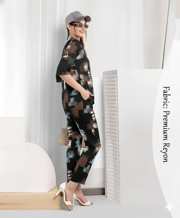 Black_And_Brown_Printed_Long_Night_Suit_For_Women