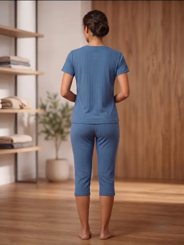 Blue_Jacquard_Capri_Night_Suit_For_Women
