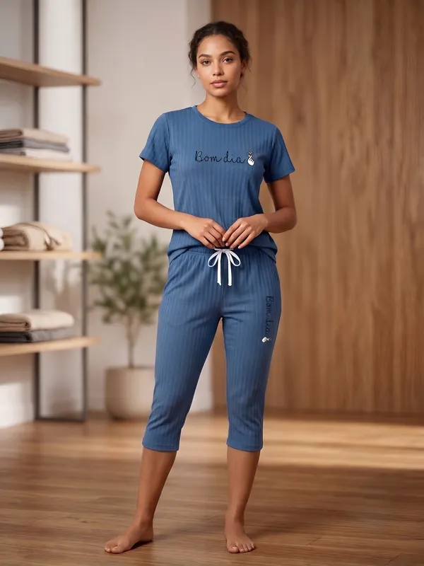 Blue_Jacquard_Capri_Night_Suit_For_Women