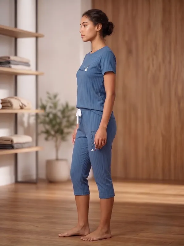 Blue_Jacquard_Capri_Night_Suit_For_Women