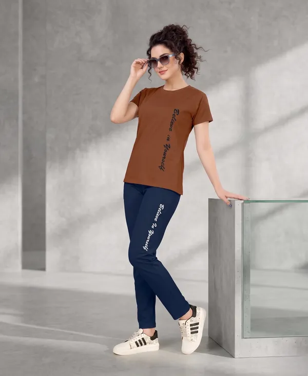 Brown_And_Blue_Long_Contrast_Round_Neck_Night_Suit_For_Women