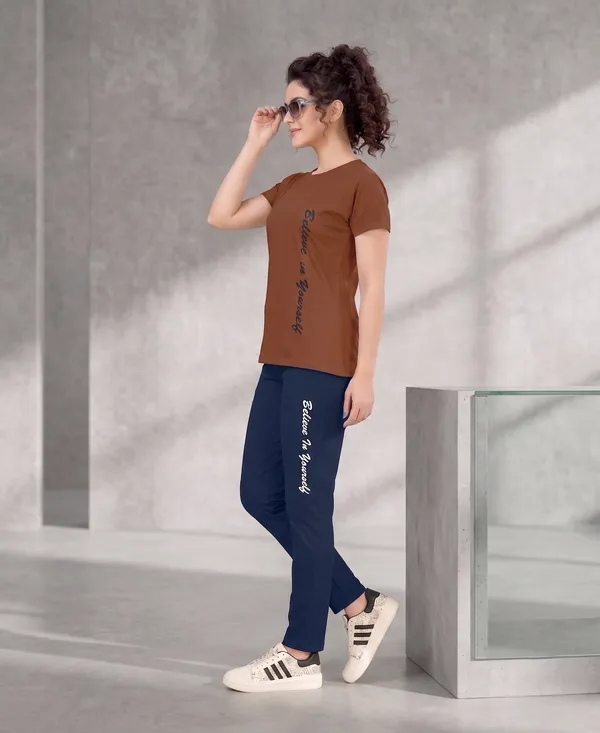 Brown_And_Blue_Long_Contrast_Round_Neck_Night_Suit_For_Women
