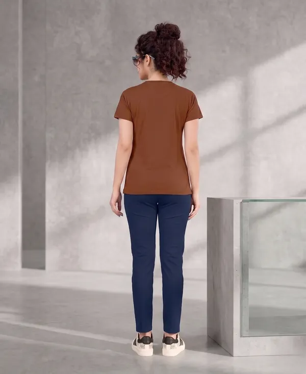 Brown_And_Blue_Long_Contrast_Round_Neck_Night_Suit_For_Women