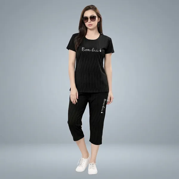 Black_Jacquard_Capri_Night_Suit_For_Women