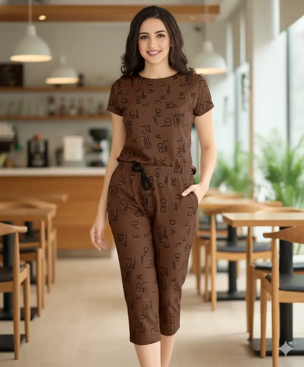 Brown_Full_Print_Capri_Night_Suit_For_Women