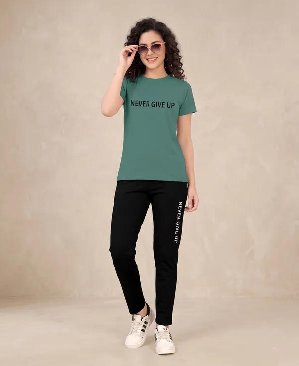 Pista_And_Black_Long_Contrast_Round_Neck_Night_Suit_For_Women