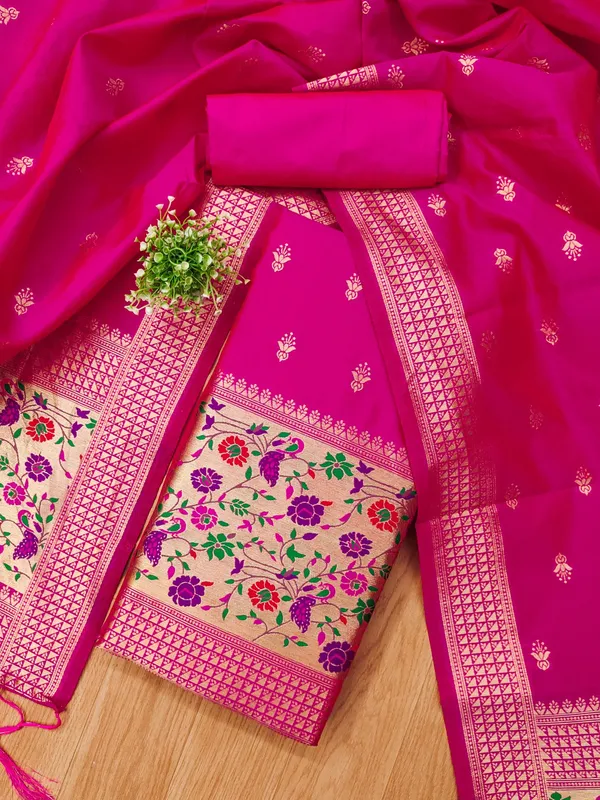 Pink_Soft_Litchi_Banarasi_Silk_Weaving_Unstitched_Kurta_Set_For_Women