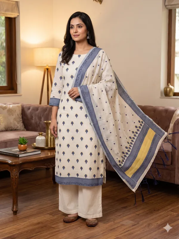 Navy_Blue_Handloom_Banarasi_Cotton_Weaving_Unstitched_Kurta_Set_For_Women