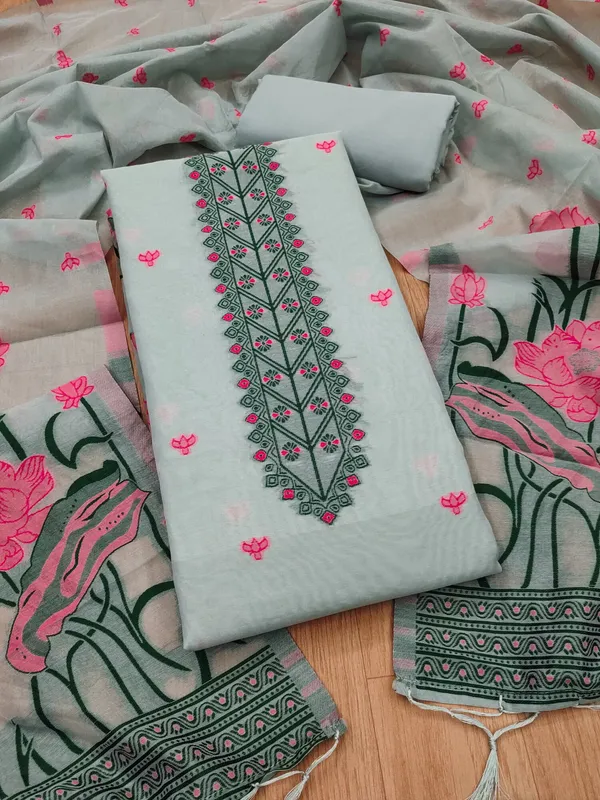 Grey_Muga_Banarasi_Cotton_Weaving_Unstitched_Kurta_Set_For_Women