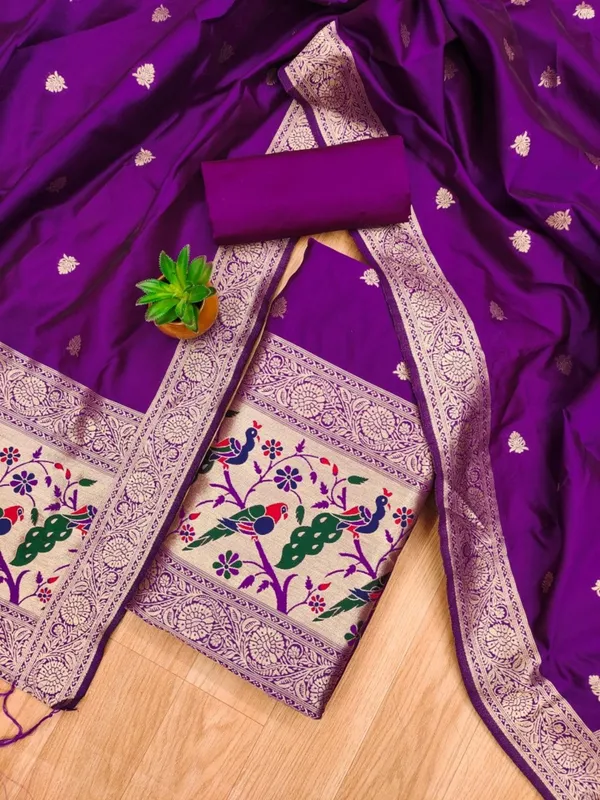 Purple_Soft_Litchi_Banarasi_Silk_Weaving_Unstitched_Kurta_Set_For_Women