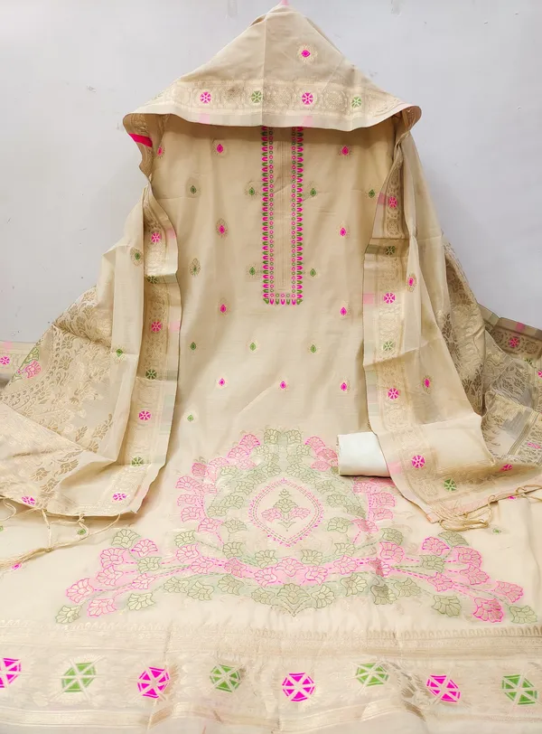 Chiku_Chanderi_Banarasi_Cotton_Weaving_Unstitched_Kurta_Set_For_Women