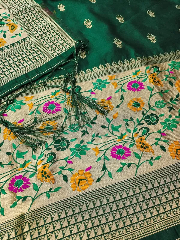 Bottle_Green_Soft_Litchi_Banarasi_Silk_Weaving_Unstitched_Kurta_Set_For_Women