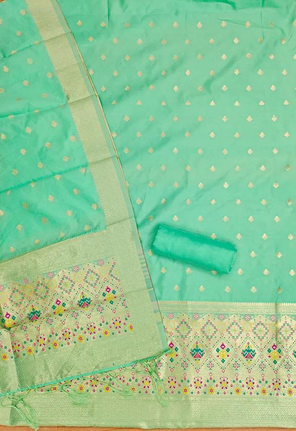 Sea_Green_Soft_Litchi_Banarasi_Silk_Weaving_Unstitched_Kurta_Set_For_Women