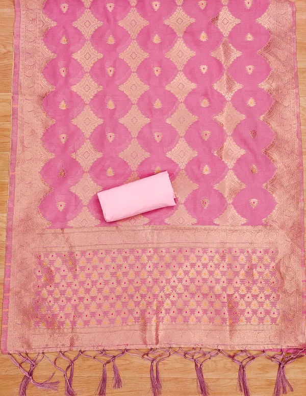 Pink_Chanderi_Banarasi_Cotton_Weaving_Unstitched_Kurta_Set_For_Women
