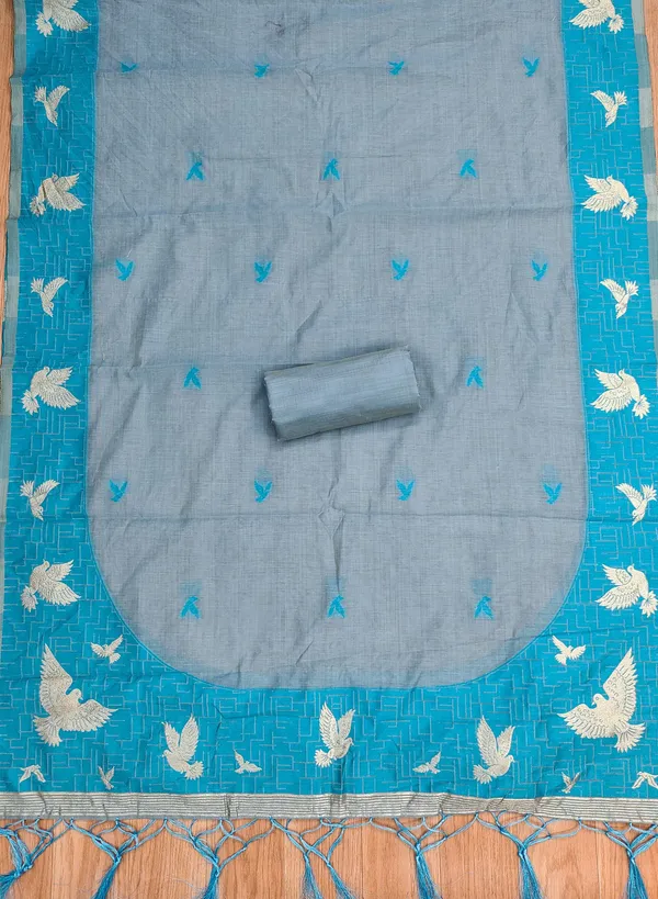 Grey_Jamdani_Banarasi_Cotton_Weaving_Unstitched_Kurta_Set_For_Women