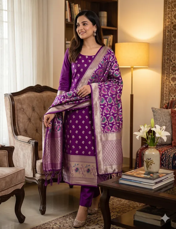 Purple_Soft_Litchi_Banarasi_Silk_Weaving_Unstitched_Kurta_Set_For_Women