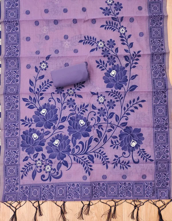 Purple_Jamdani_Banarasi_Cotton_Weaving_Unstitched_Kurta_Set_For_Women