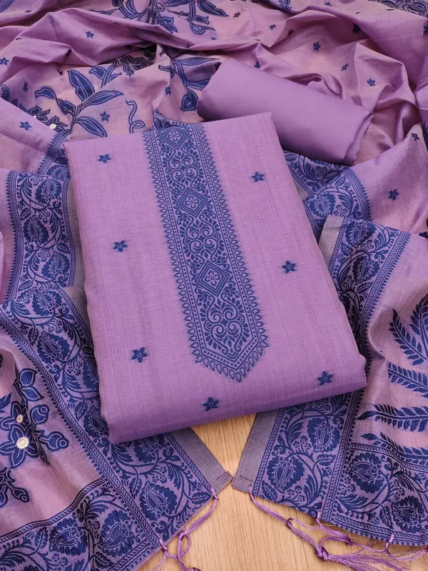 Purple_Jamdani_Banarasi_Cotton_Weaving_Unstitched_Kurta_Set_For_Women