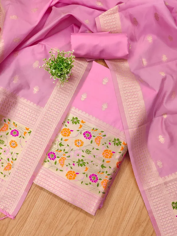 Baby_Pink_Soft_Litchi_Banarasi_Silk_Weaving_Unstitched_Kurta_Set_For_Women