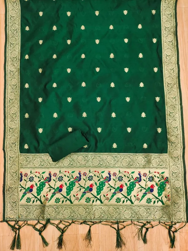 Green_Soft_Litchi_Banarasi_Silk_Weaving_Unstitched_Kurta_Set_For_Women