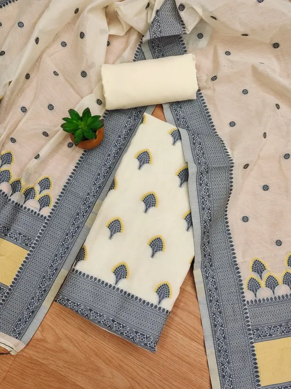 Grey_Handloom_Banarasi_Cotton_Weaving_Unstitched_Kurta_Set_For_Women