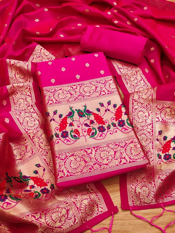 Pink_Soft_Litchi_Banarasi_Silk_Weaving_Unstitched_Kurta_Set_For_Women