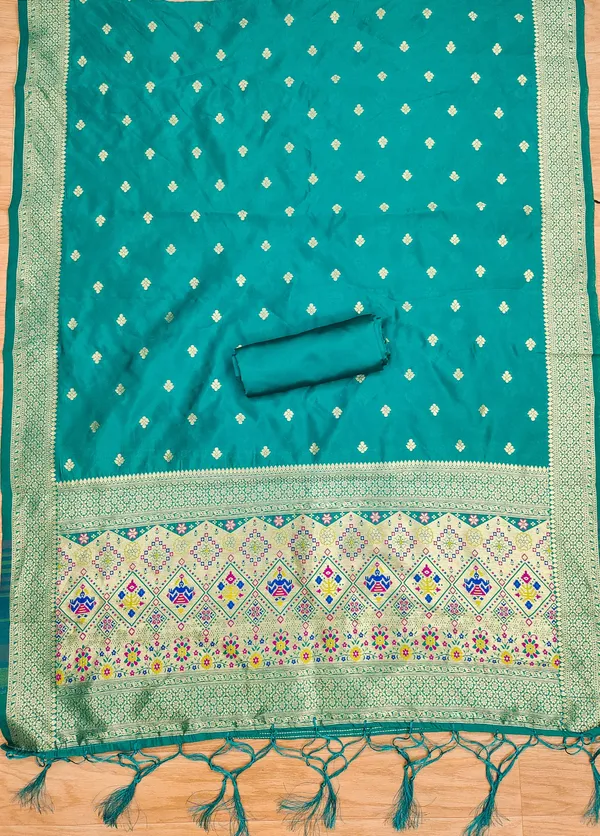 Teal_Soft_Litchi_Banarasi_Silk_Weaving_Unstitched_Kurta_Set_For_Women