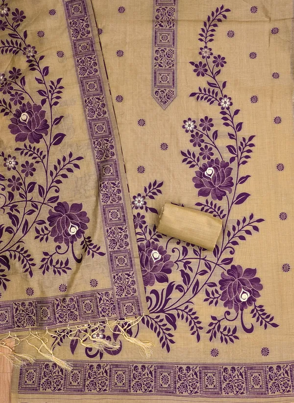 Chiku_Jamdani_Banarasi_Cotton_Weaving_Unstitched_Kurta_Set_For_Women