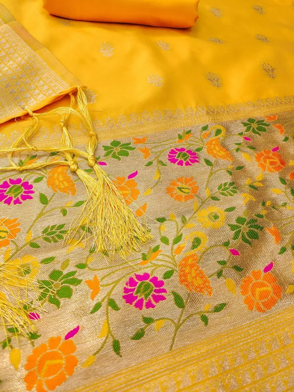 Yellow_Soft_Litchi_Banarasi_Silk_Weaving_Unstitched_Kurta_Set_For_Women