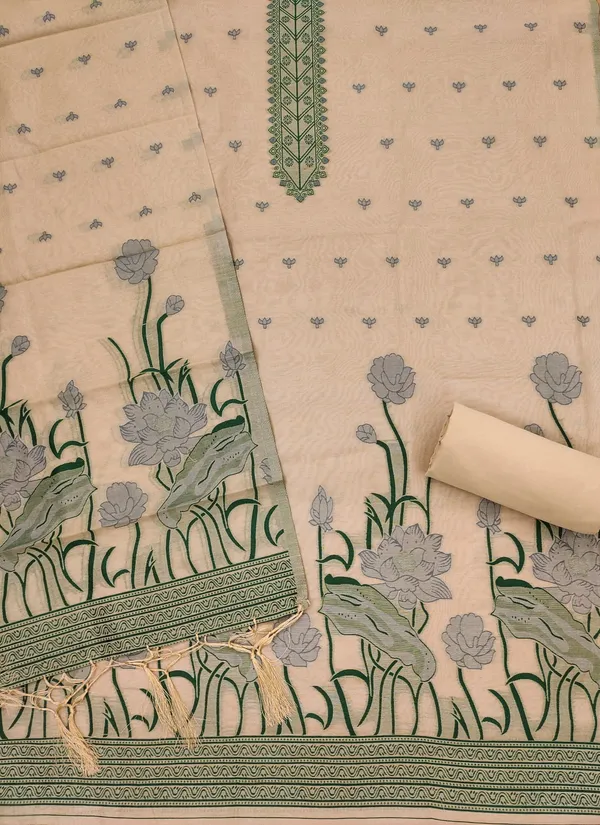Chiku_Muga_Banarasi_Cotton_Weaving_Unstitched_Kurta_Set_For_Women