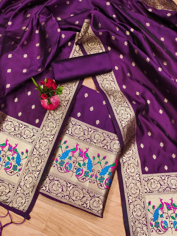 Purple_Soft_Litchi_Banarasi_Silk_Weaving_Unstitched_Kurta_Set_For_Women