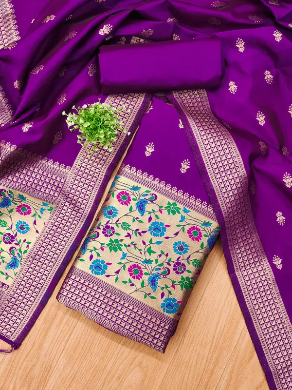 Purple_Soft_Litchi_Banarasi_Silk_Weaving_Unstitched_Kurta_Set_For_Women