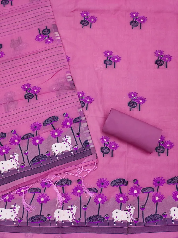 Pink_Muga_Banarasi_Cotton_Weaving_Unstitched_Kurta_Set_For_Women