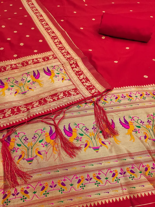 Red_Soft_Litchi_Banarasi_Silk_Weaving_Unstitched_Kurta_Set_For_Women