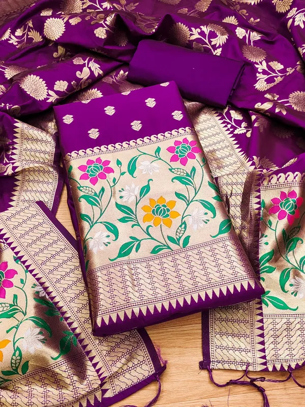 Purple_Soft_Litchi_Banarasi_Silk_Weaving_Unstitched_Kurta_Set_For_Women