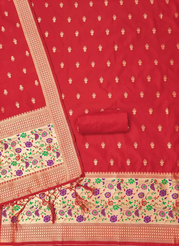 Red_Soft_Litchi_Banarasi_Silk_Weaving_Unstitched_Kurta_Set_For_Women