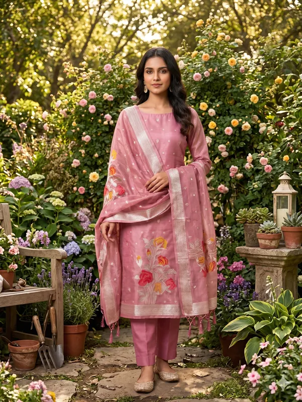 Pink_Shimmer_Banarasi_Silk_Weaving_Unstitched_Kurta_Set_For_Women