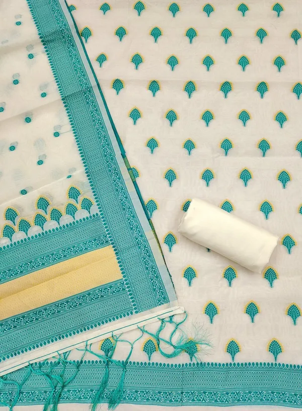 Teal_Handloom_Banarasi_Cotton_Weaving_Unstitched_Kurta_Set_For_Women
