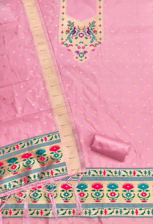 Baby_Pink_Soft_Litchi_Banarasi_Silk_Weaving_Unstitched_Kurta_Set_For_Women