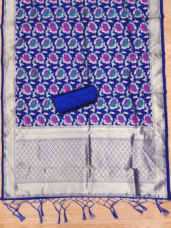 Royal_Blue_Soft_Litchi_Banarasi_Silk_Weaving_Unstitched_Kurta_Set_For_Women
