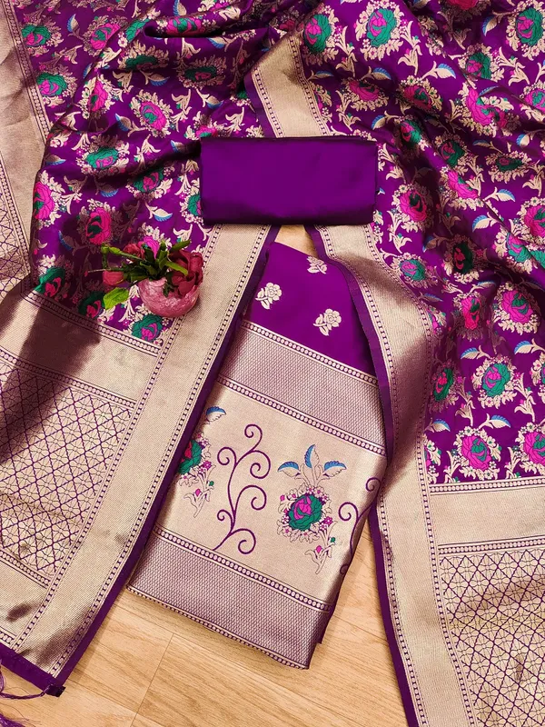 Purple_Soft_Litchi_Banarasi_Silk_Weaving_Unstitched_Kurta_Set_For_Women