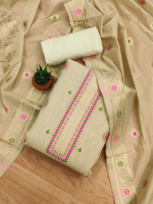 Chiku_Chanderi_Banarasi_Cotton_Weaving_Unstitched_Kurta_Set_For_Women