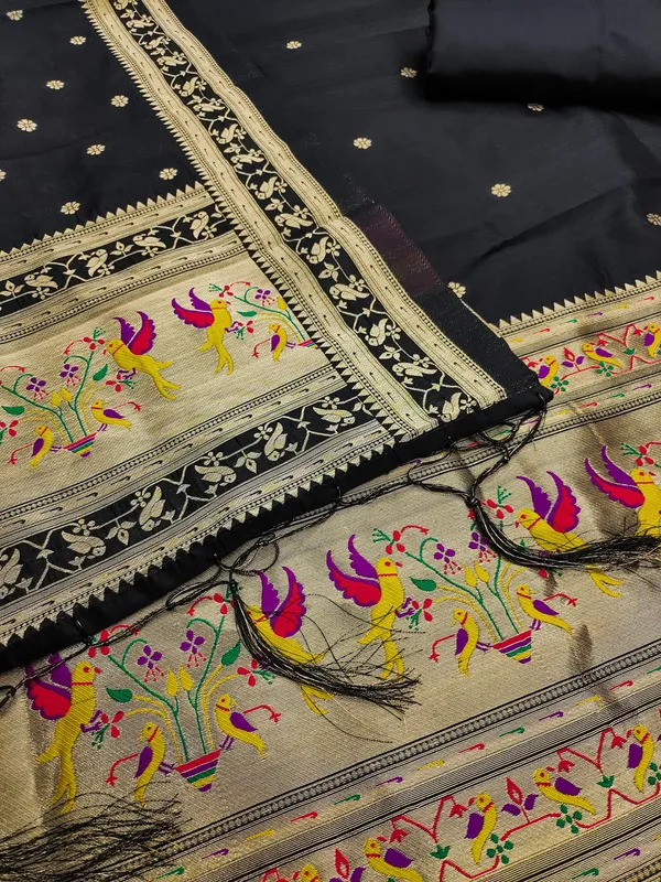 Black_Soft_Litchi_Banarasi_Silk_Weaving_Unstitched_Kurta_Set_For_Women