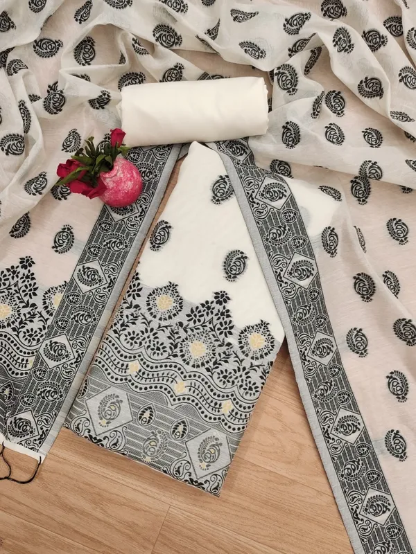 Black_Handloom_Banarasi_Cotton_Weaving_Unstitched_Kurta_Set_For_Women