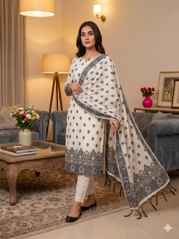 Black_Handloom_Banarasi_Cotton_Weaving_Unstitched_Kurta_Set_For_Women