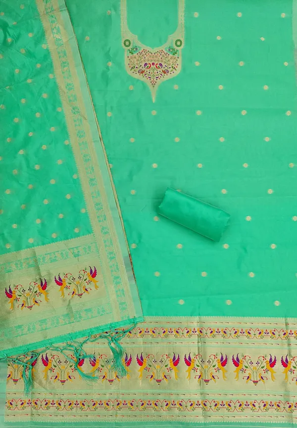 Sage_Green_Soft_Litchi_Banarasi_Silk_Weaving_Unstitched_Kurta_Set_For_Women