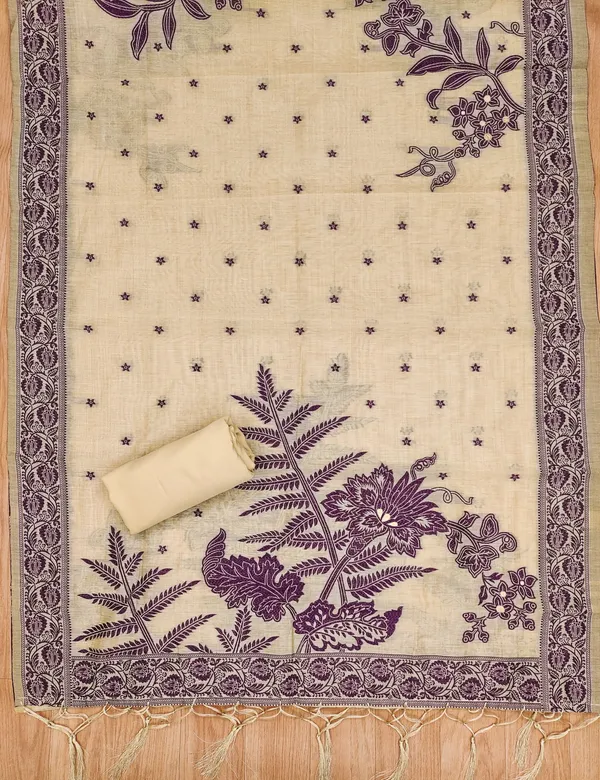 Cream_Jamdani_Banarasi_Cotton_Weaving_Unstitched_Kurta_Set_For_Women