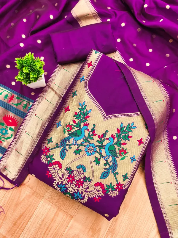 Purple_Soft_Litchi_Banarasi_Silk_Weaving_Unstitched_Kurta_Set_For_Women
