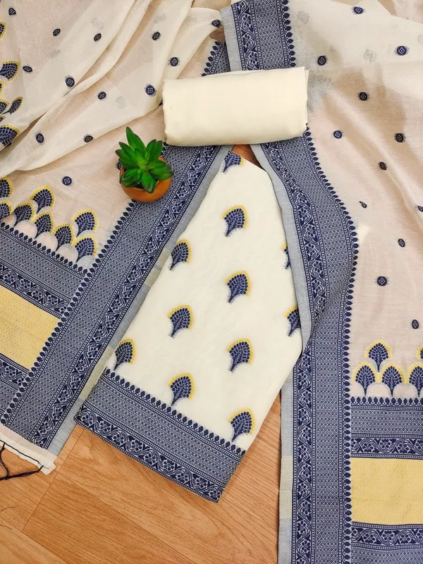 Navy_Blue_Handloom_Banarasi_Cotton_Weaving_Unstitched_Kurta_Set_For_Women