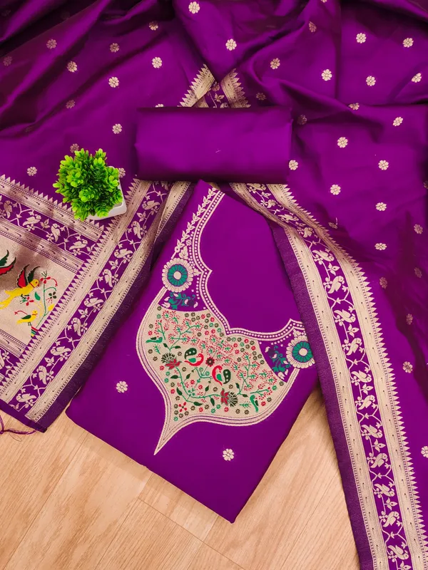 Purple_Soft_Litchi_Banarasi_Silk_Weaving_Unstitched_Kurta_Set_For_Women